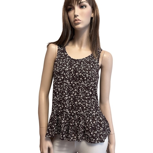 Frenchi Peplum Flounce Top Blouse Tank Floral burgundy Floral Lightweight - Picture 8 of 13